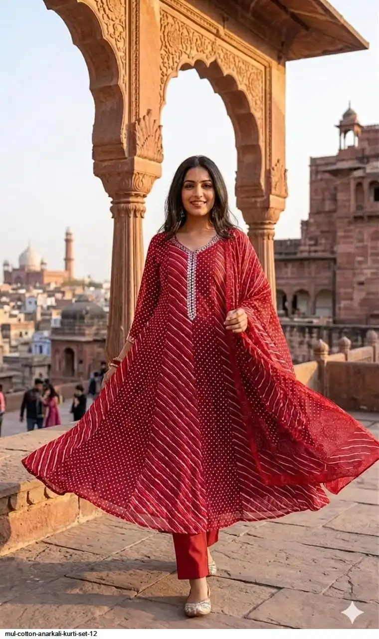 MUL COTTON ANARKALI KURTI SET 12 D