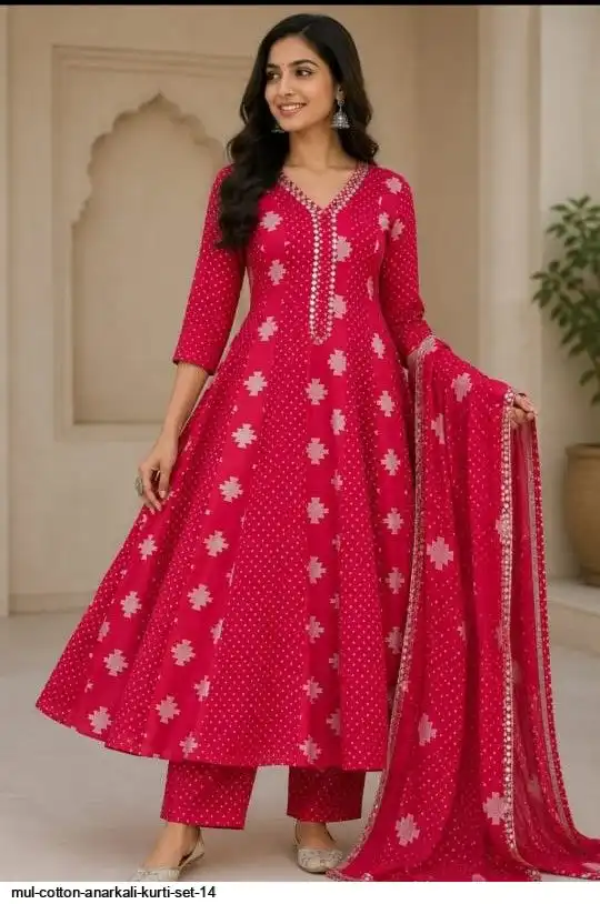 MUL COTTON ANARKALI KURTI SET 14 B