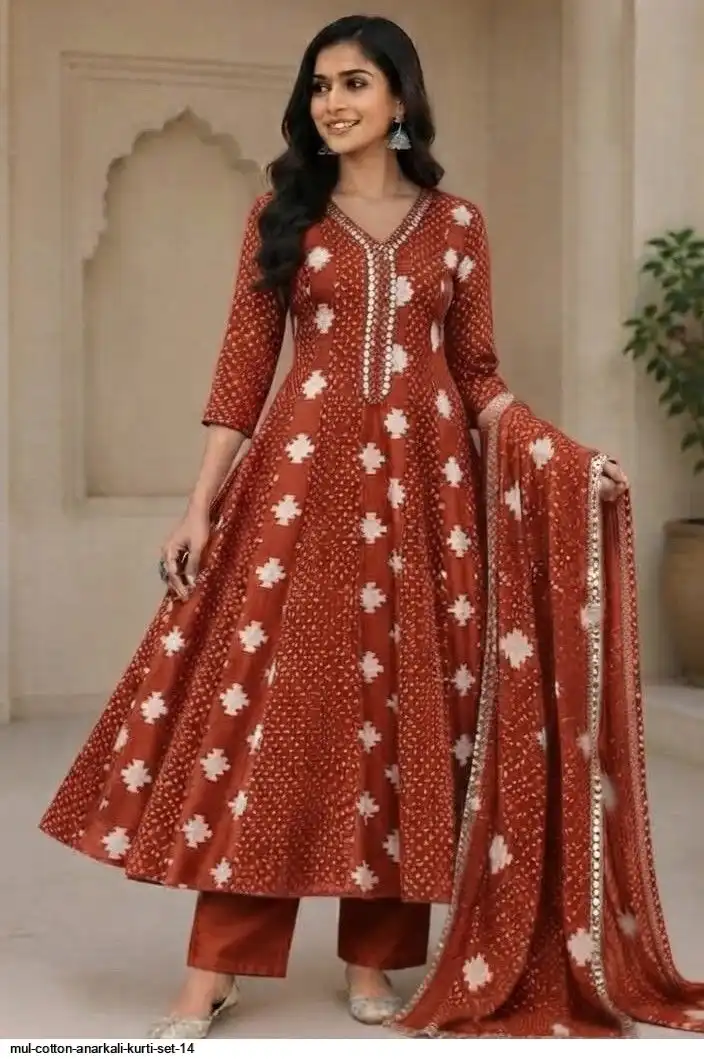 MUL COTTON ANARKALI KURTI SET 14 A