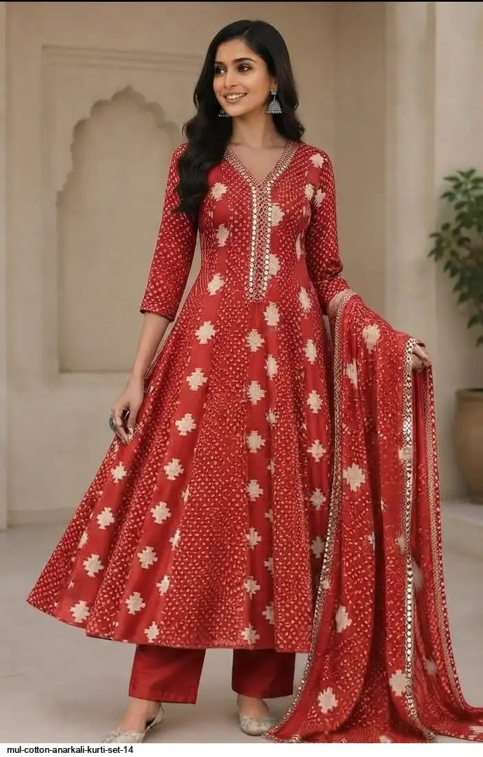 MUL COTTON ANARKALI KURTI SET 14 D