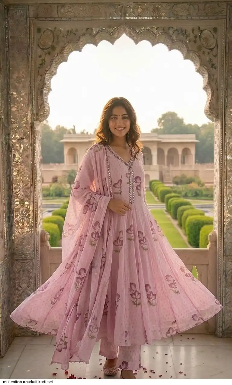 MUL COTTON ANARKALI KURTI SET B