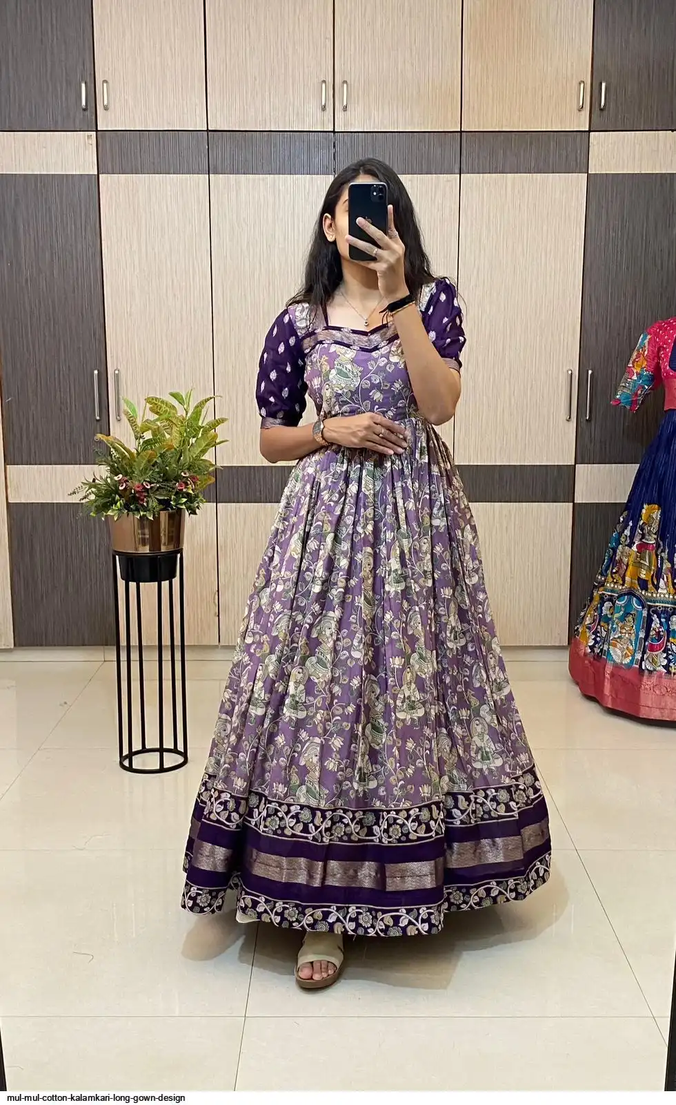 MUL MUL COTTON KALAMKARI LONG GOWN DESIGN 4