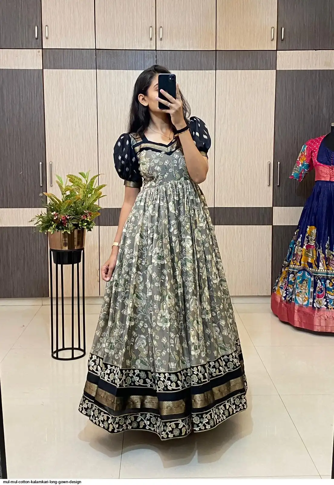 MUL MUL COTTON KALAMKARI LONG GOWN DESIGN 3