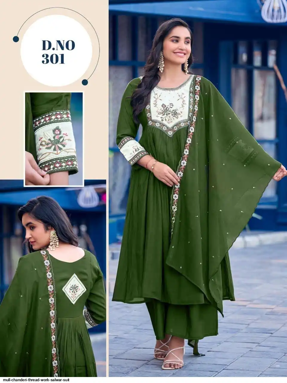 MULL CHANDERI THREAD WORK SALWAR SUIT 301