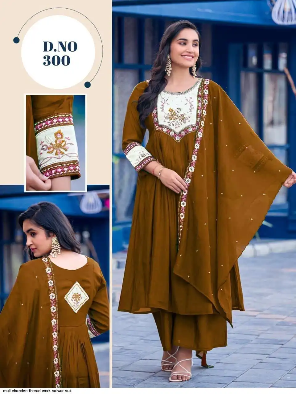 MULL CHANDERI THREAD WORK SALWAR SUIT 300