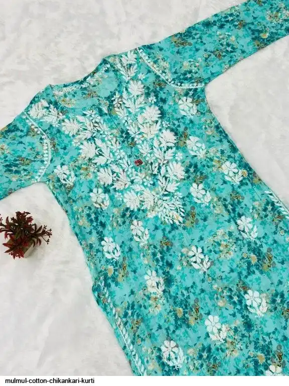 MULMUL COTTON CHIKANKARI KURTI C