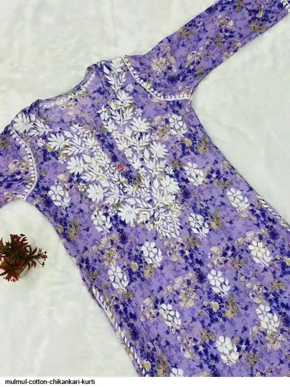 MULMUL COTTON CHIKANKARI KURTI A
