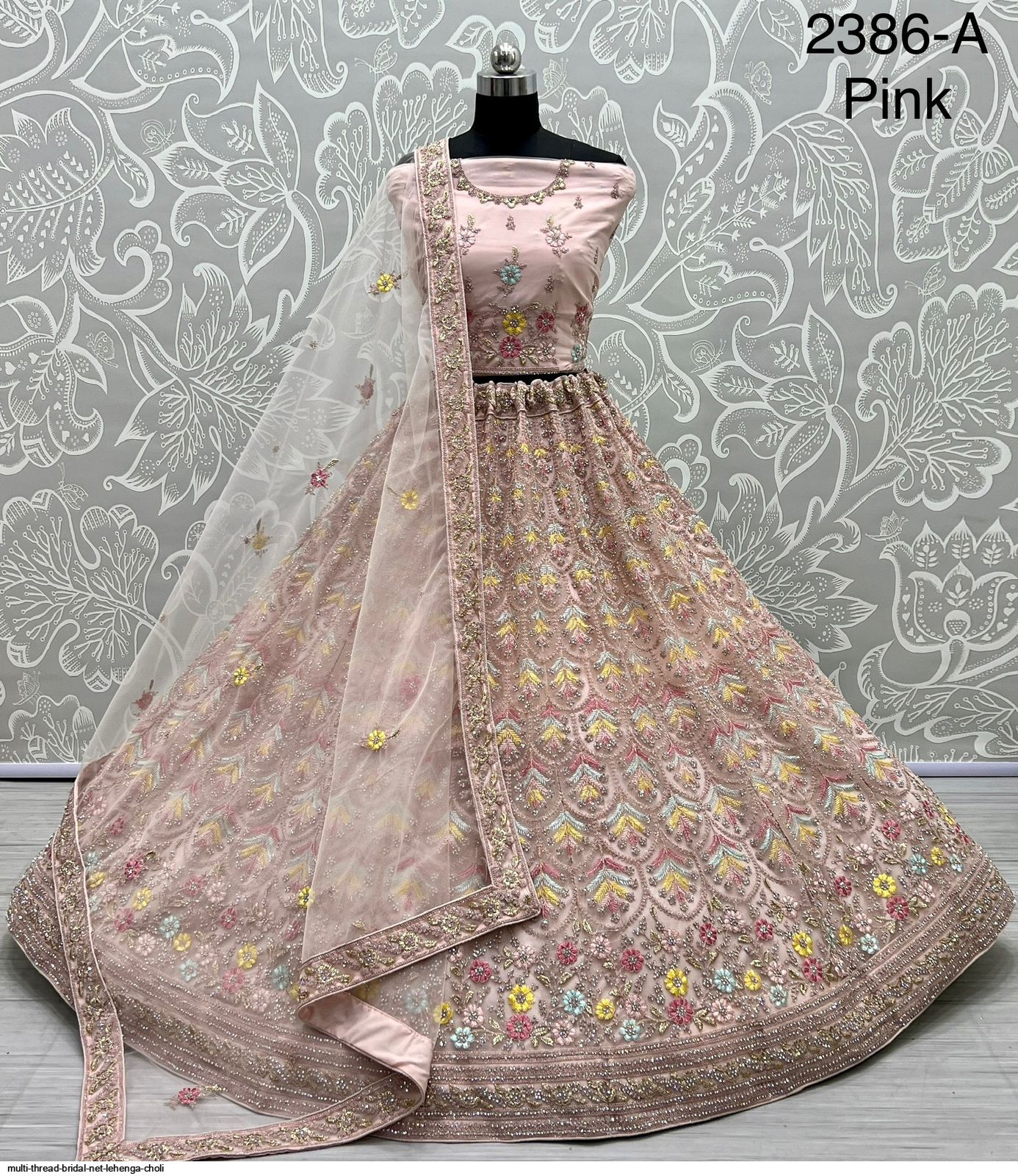 Yellow lakhnavi Pattern Silk Embroidered Lehenga Choli