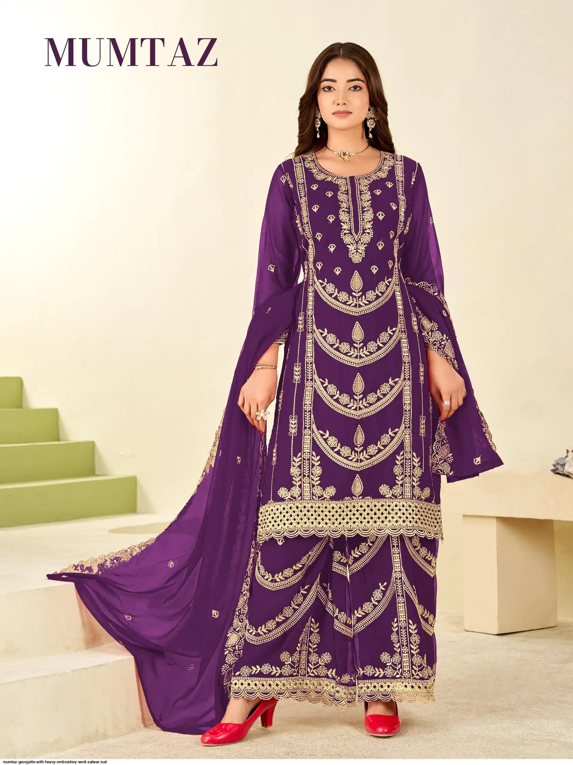 MUMTAZ GEORGETTE WITH HEAVY EMBROIDERY WORK SALWAR SUIT A