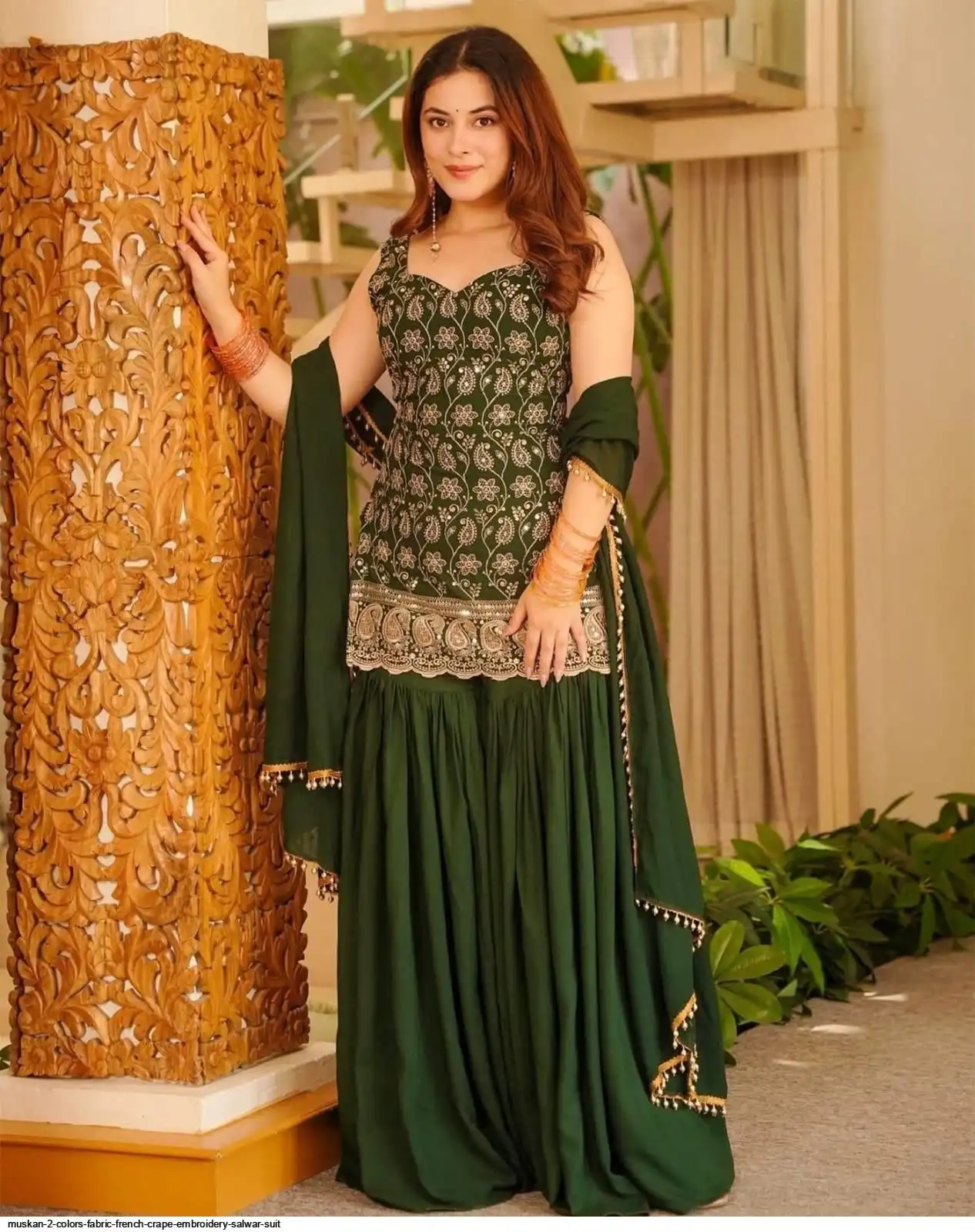 MUSKAN 2 COLORS FABRIC FRENCH CRAPE EMBROIDERY SALWAR SUIT B