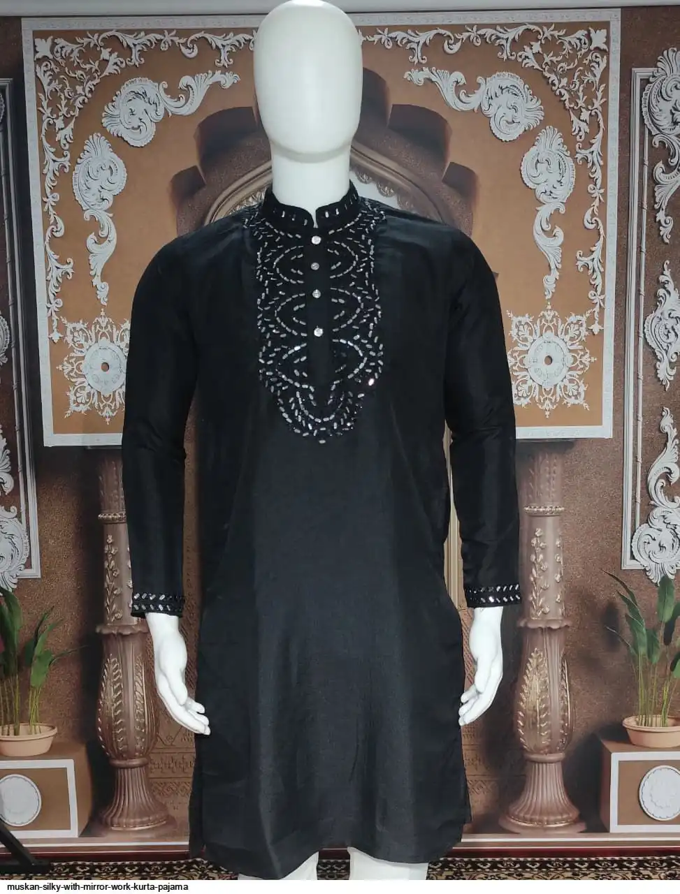 MUSKAN SILKY WITH MIRROR WORK KURTA PAJAMA C
