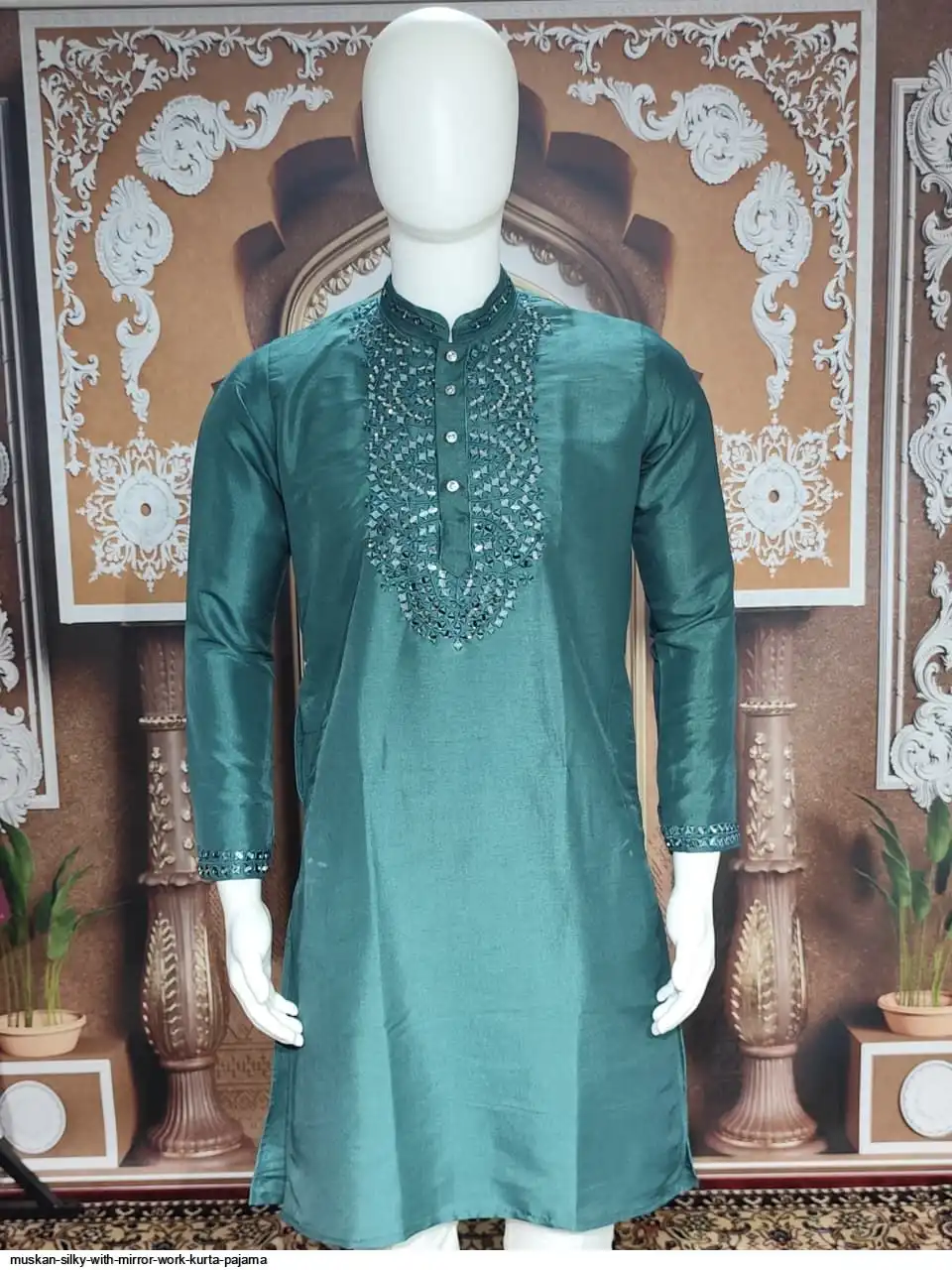 MUSKAN SILKY WITH MIRROR WORK KURTA PAJAMA B