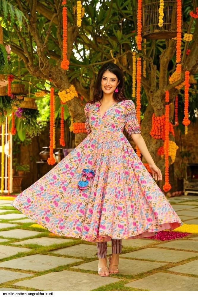 Gulzar Sahat - Hand Block Printed Pleated Long Angrakha Dress - D427F2 –  InduBindu