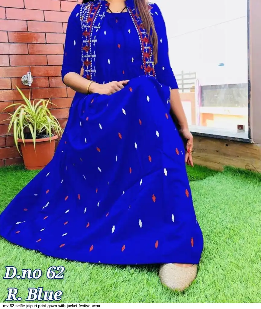 MV 62 SELFIE JAIPURI PRINT GOWN WITH JACKET FESTIVE WEAR D