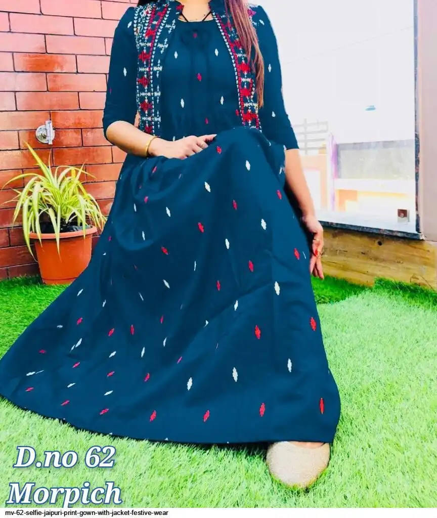 MV 62 SELFIE JAIPURI PRINT GOWN WITH JACKET FESTIVE WEAR B
