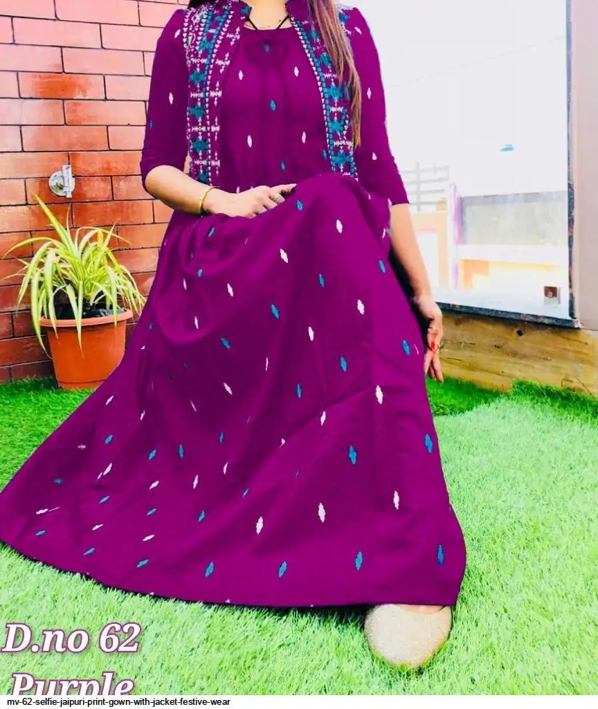 MV 62 SELFIE JAIPURI PRINT GOWN WITH JACKET FESTIVE WEAR A