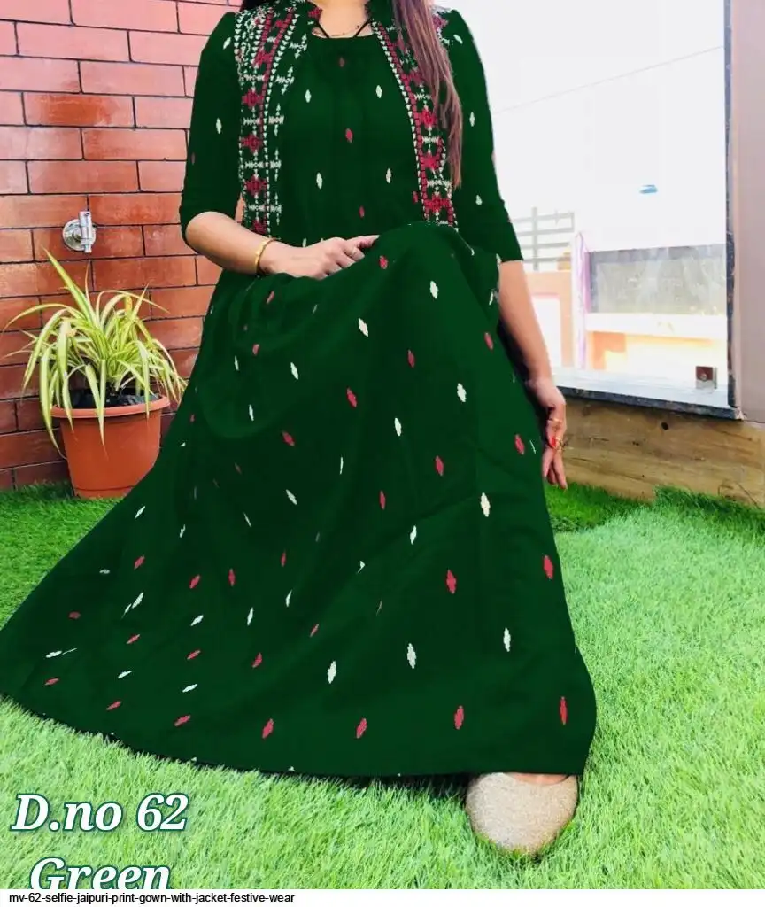 MV 62 SELFIE JAIPURI PRINT GOWN WITH JACKET FESTIVE WEAR C