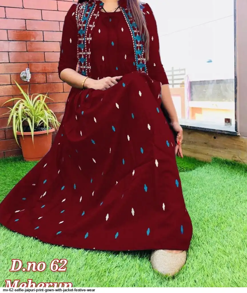 MV 62 SELFIE JAIPURI PRINT GOWN WITH JACKET FESTIVE WEAR E