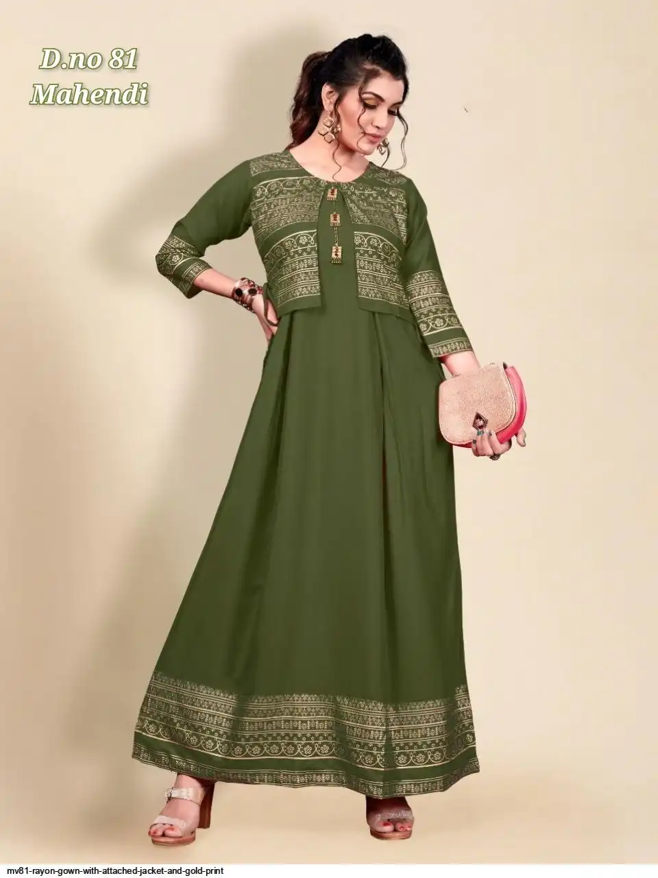 MV81 RAYON GOWN WITH ATTACHED JACKET AND GOLD PRINT C