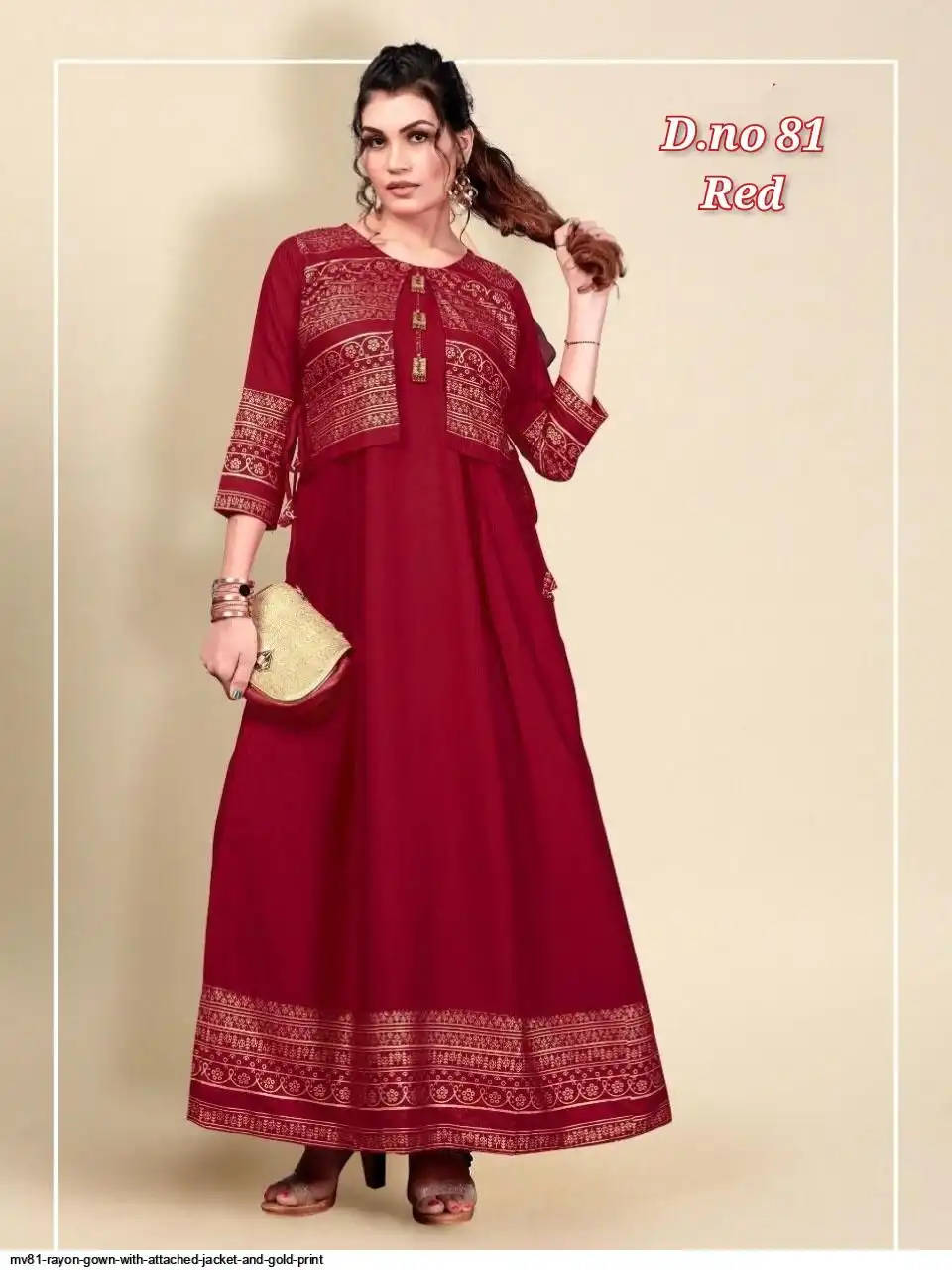 MV81 RAYON GOWN WITH ATTACHED JACKET AND GOLD PRINT D