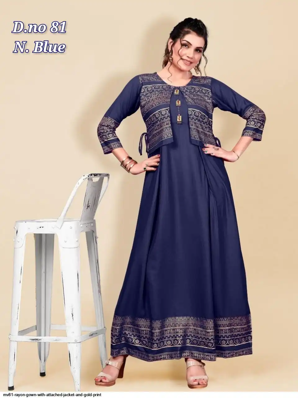 MV81 RAYON GOWN WITH ATTACHED JACKET AND GOLD PRINT G