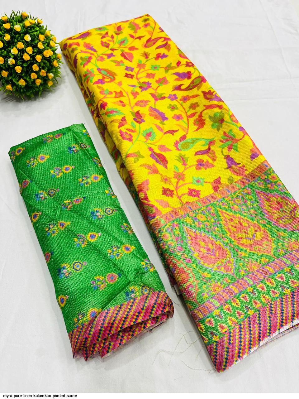 MYRA PURE LINEN KALAMKARI PRINTED SAREE