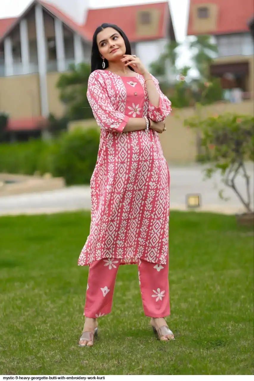 MYSTIC 9 HEAVY GEORGETTE BUTTI WITH EMBROIDERY WORK KURTI D