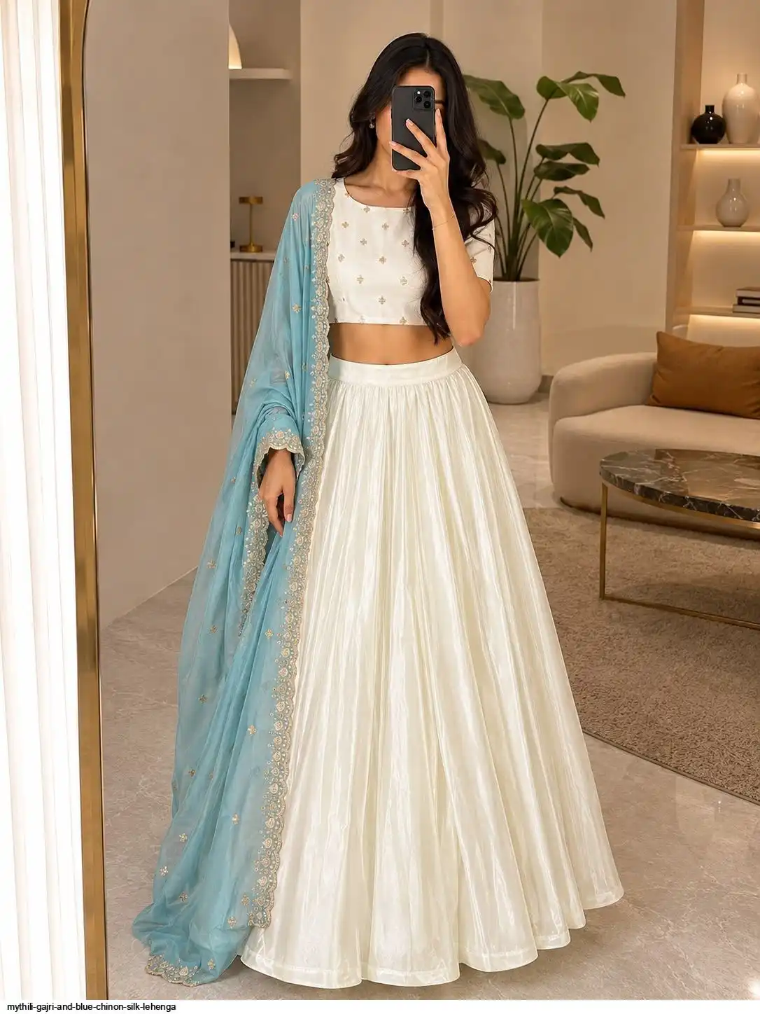 MYTHILI GAJRI AND BLUE CHINON SILK LEHENGA 1