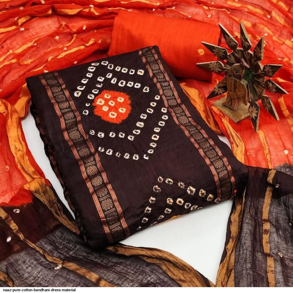 Bronze G-Sky Cotton Bandhani Dress Material | KaLa Bandhej