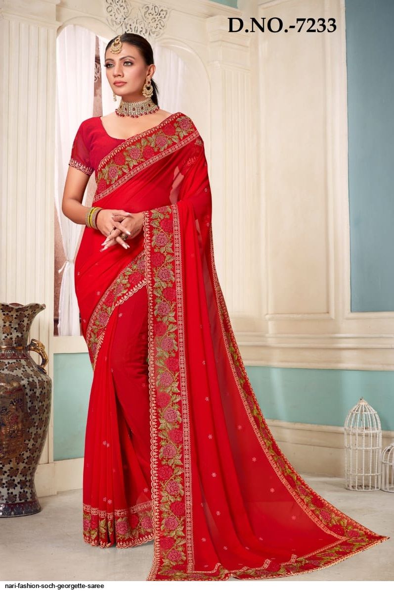 Buy online Women's Abstract Red Colored Saree With Blouse from ethnic wear  for Women by Soch for ₹2999 at 25% off | 2024 Limeroad.com