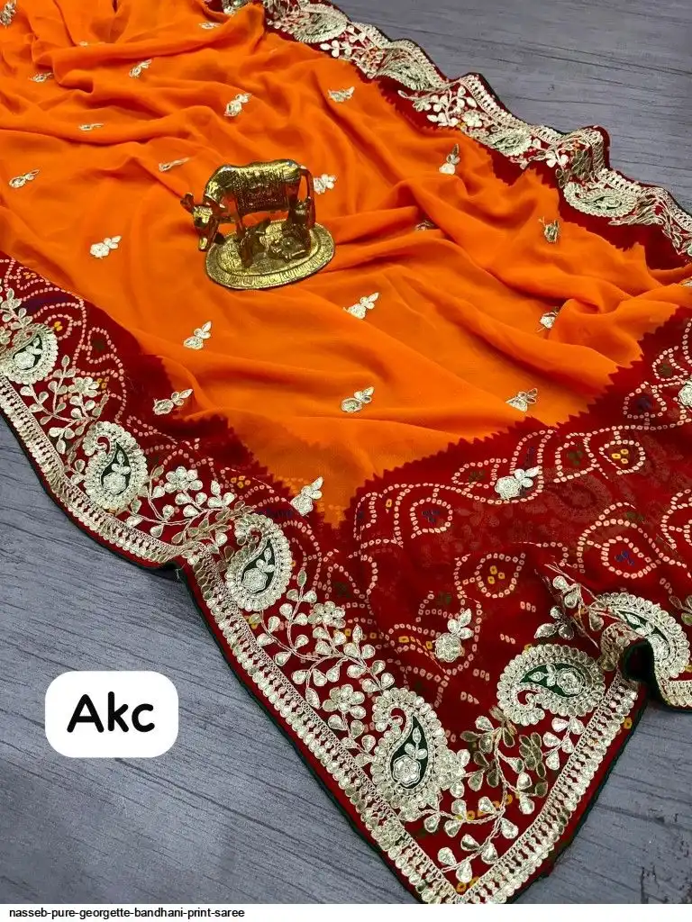NASSEB PURE GEORGETTE BANDHANI PRINT SAREE