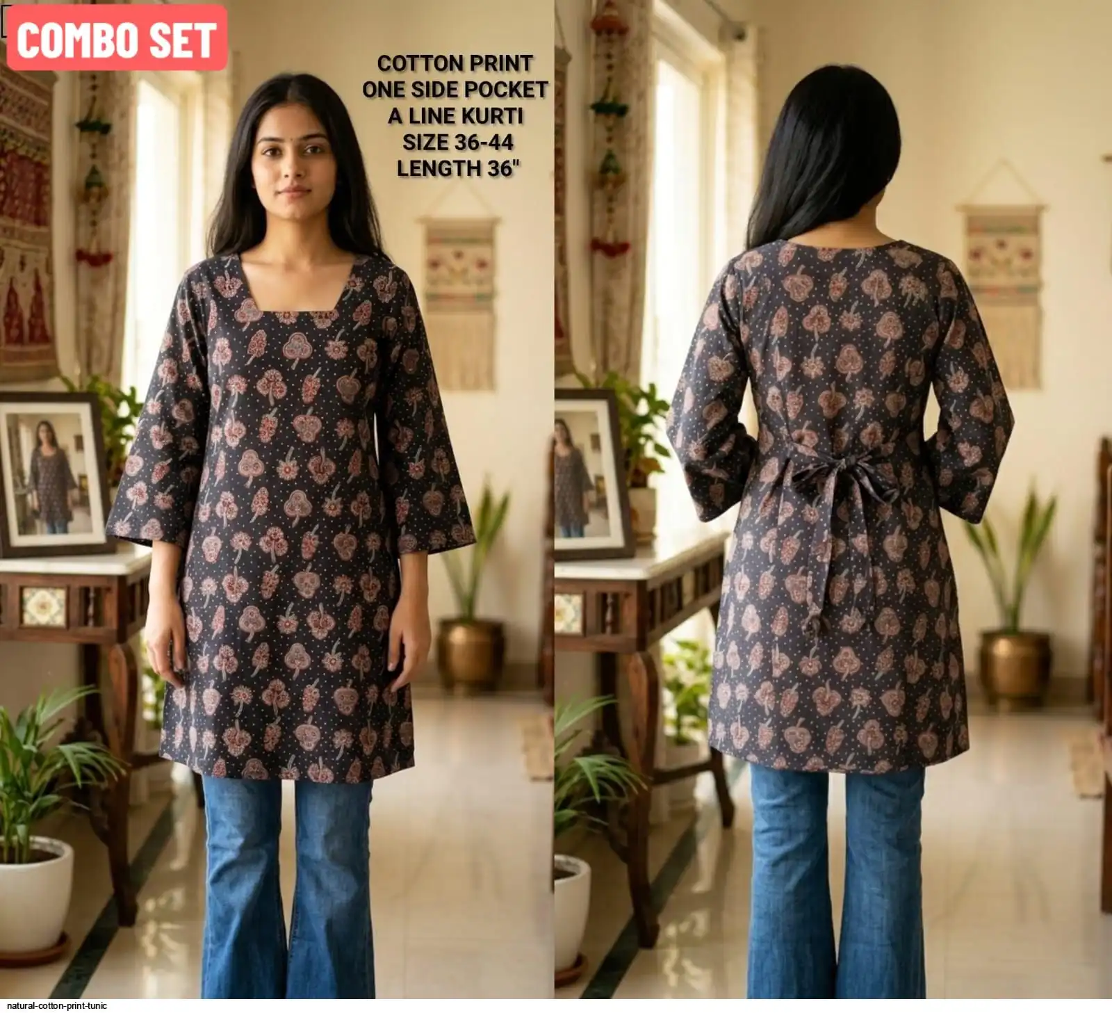 NATURAL COTTON PRINT TUNIC B