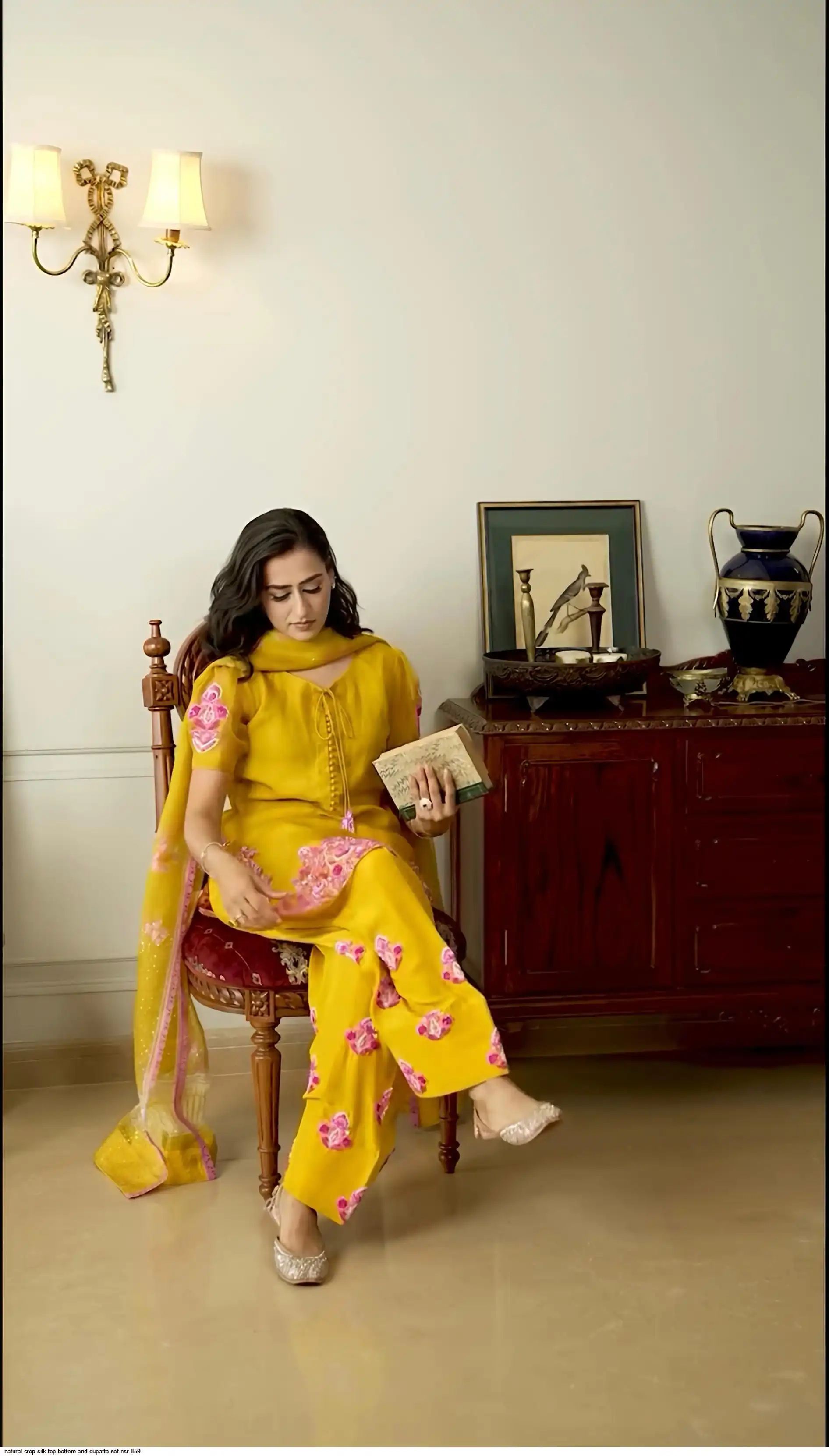 NATURAL CREP SILK TOP BOTTOM AND DUPATTA SET NSR 859 1