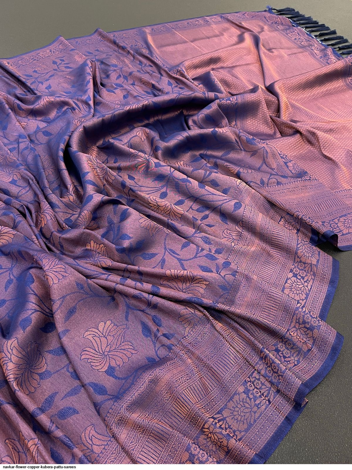 Navkar Flower Copper Kubera Pattu sarees