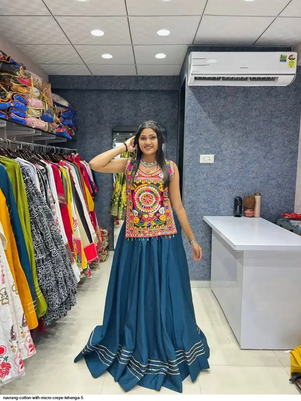 NAVRANG COTTON WITH MICRO CREPE LEHENGA 5