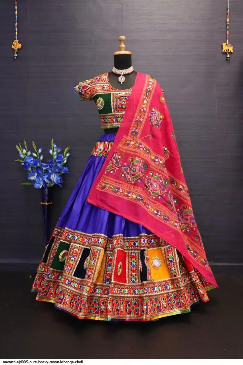 NAVRATRI AJD005 PURE HEAVY RAYON LEHENGA CHOLI C