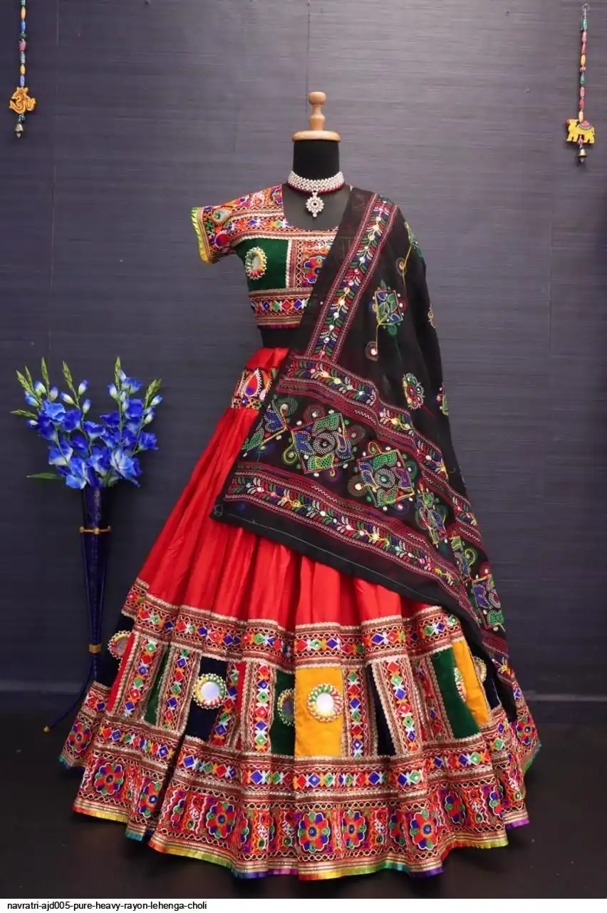 NAVRATRI AJD005 PURE HEAVY RAYON LEHENGA CHOLI E