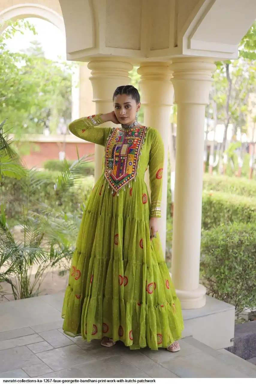 NAVRATRI COLLECTIONS KA 1267 FAUX GEORGETTE BANDHANI PRINT WORK WITH KUTCHI PATCHWORK 3