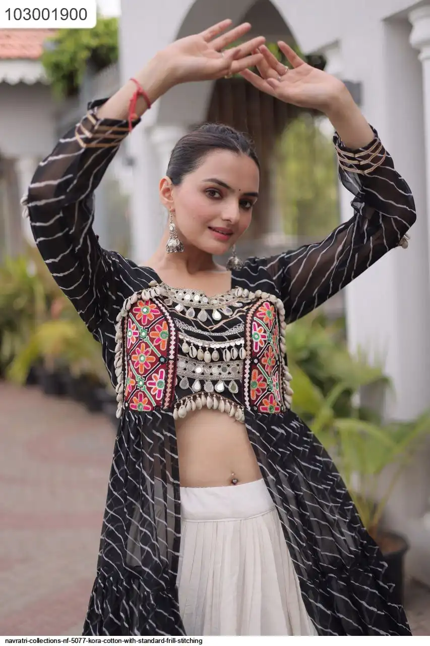 NAVRATRI COLLECTIONS NF 5077 KORA COTTON WITH STANDARD FRILL STITCHING A