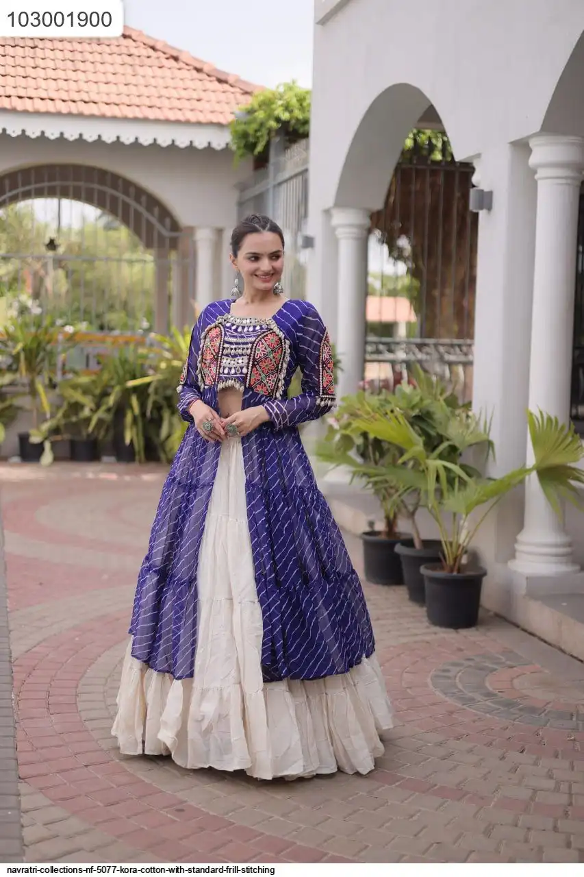 NAVRATRI COLLECTIONS NF 5077 KORA COTTON WITH STANDARD FRILL STITCHING B