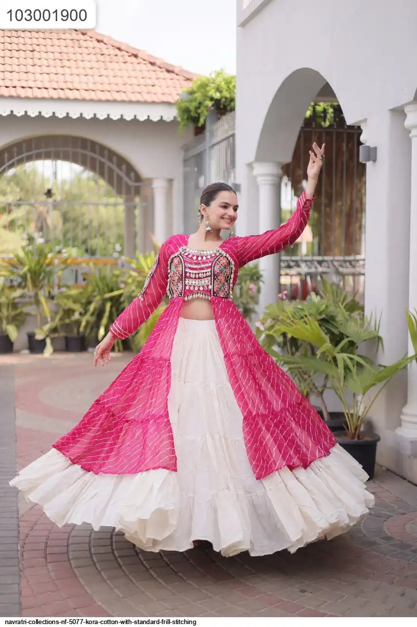 NAVRATRI COLLECTIONS NF 5077 KORA COTTON WITH STANDARD FRILL STITCHING C
