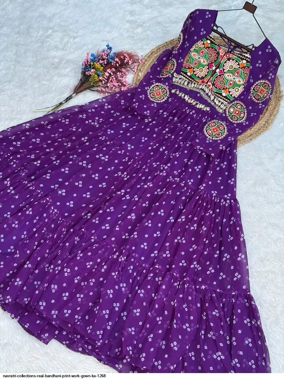 NAVRATRI COLLECTIONS REAL BANDHANI PRINT WORK GOWN KA 1268 A