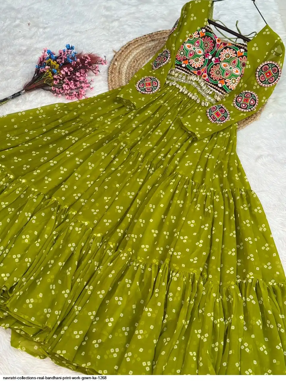 NAVRATRI COLLECTIONS REAL BANDHANI PRINT WORK GOWN KA 1268 C