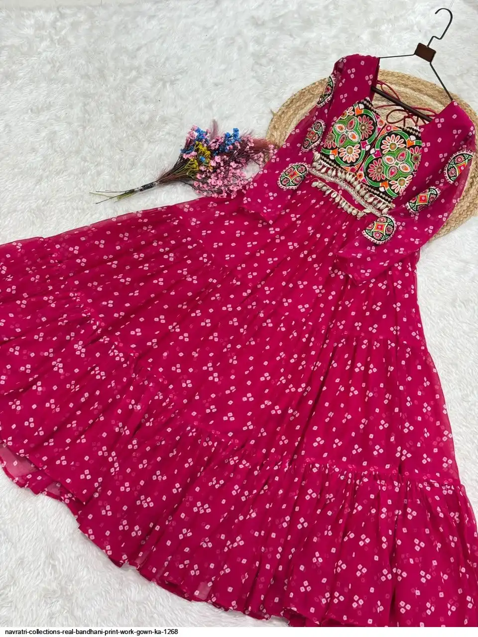 NAVRATRI COLLECTIONS REAL BANDHANI PRINT WORK GOWN KA 1268 D