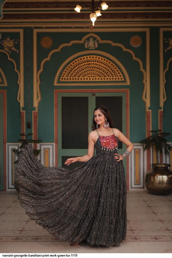 NAVRATRI GEORGETTE BANDHANI PRINT WORK GOWN KA 1119 B