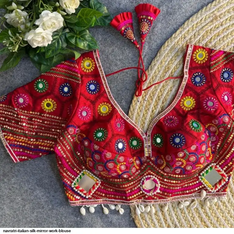 NAVRATRI ITALIAN SILK MIRROR WORK BLOUSE