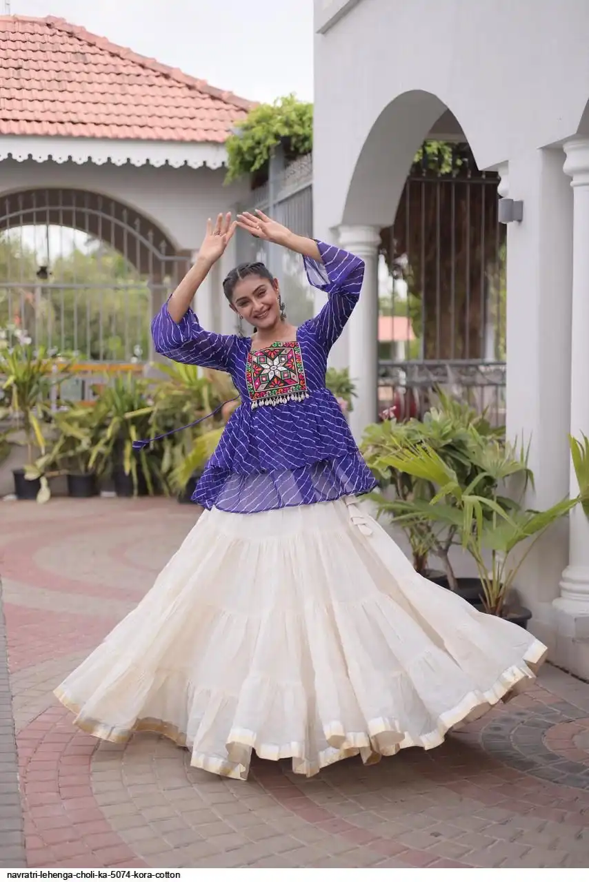 NAVRATRI LEHENGA CHOLI KA 5074 KORA COTTON C