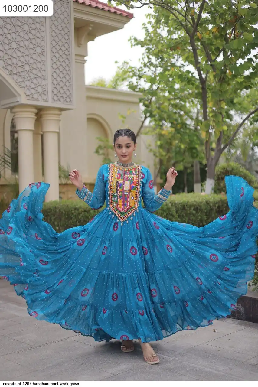 NAVRATRI NF 1267 BANDHANI PRINT WORK GOWN 4