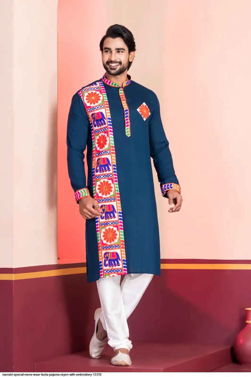 NAVRATRI SPECIAL MENS WEAR KURTA PAJAMA RAYON WITH EMBROIDERY 13310 H