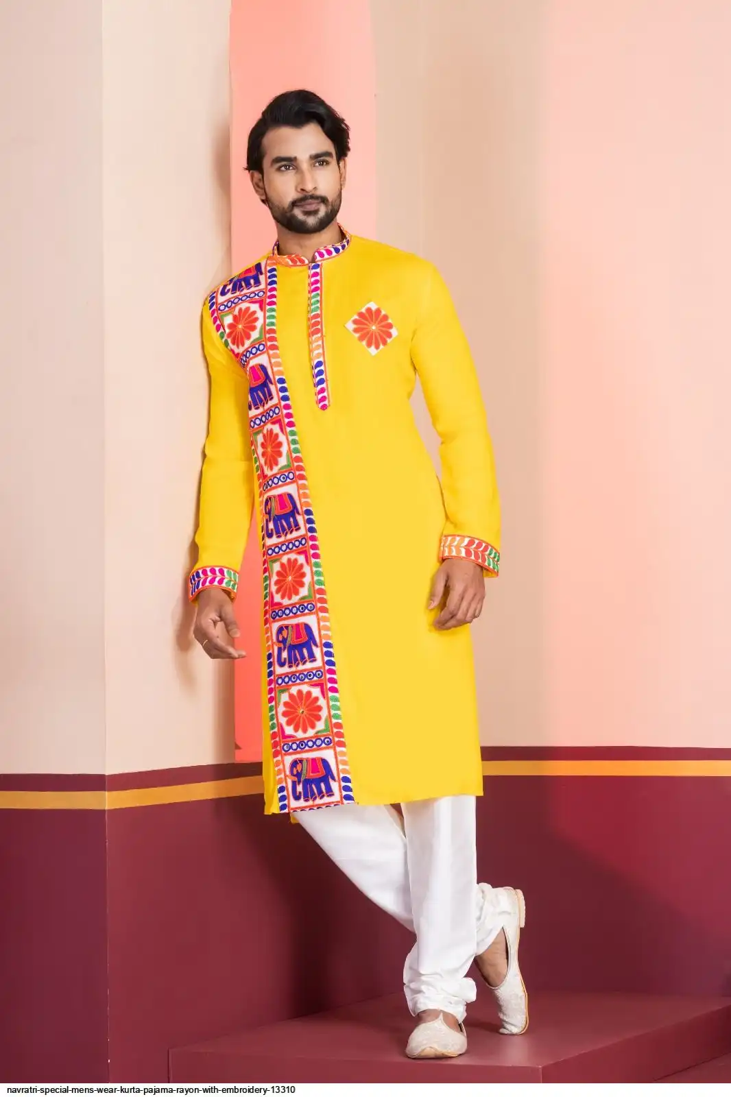 NAVRATRI SPECIAL MENS WEAR KURTA PAJAMA RAYON WITH EMBROIDERY 13310 D